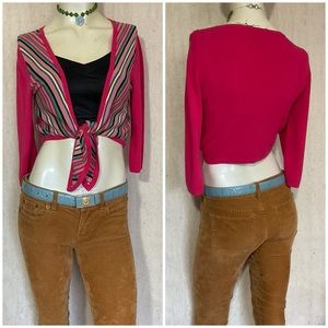 Striped Y2K Vintage Tie Front Cropped Cardigan Sweater Knot Waist Size Medium